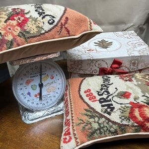 2 accent pillows granny core vintage needlepoint pansies California seed 1888